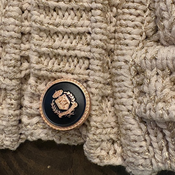 Rachel Zoe Metallic Thread Knit Gold Sweater Cardigan - Picture 3 of 11